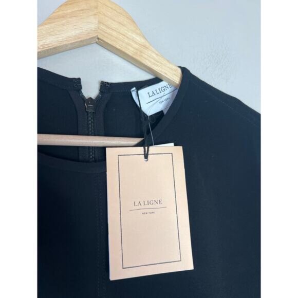 NWT La Ligne Short Fit Crew Neck Back Zip Flare Dolman Sleeve Dress Black Sz: 0 - Picture 4 of 7